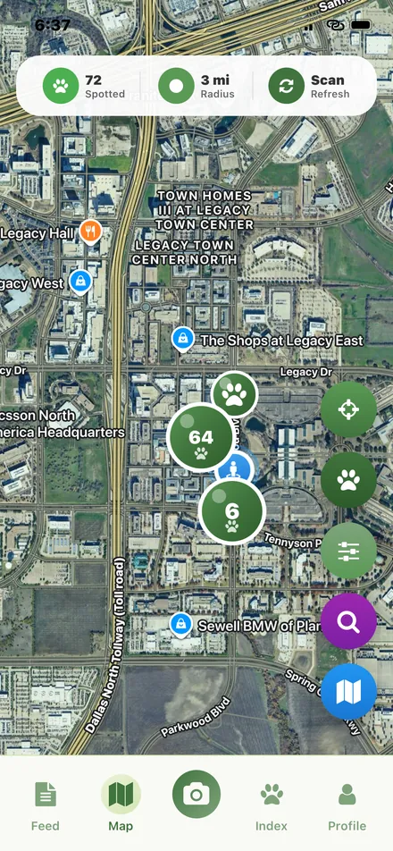 Map of nearby wildlife sightings